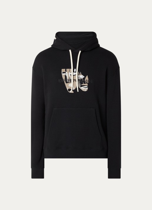 Armani Hoodie met logo en print - voorkant 2 zwart