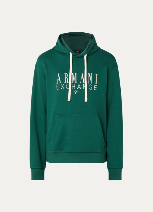 Armani Hoodie met logoprint en kangeroezak - voorkant donkergroen