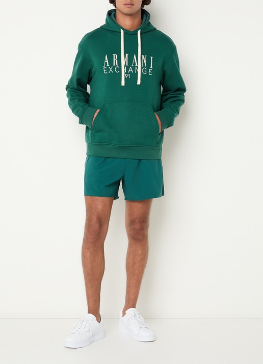 Armani Hoodie met logoprint en kangeroezak - voorkant 2 donkergroen