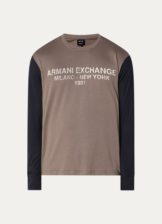 Armani Longsleeve met logoprint - voorkant 3 lichtbruin