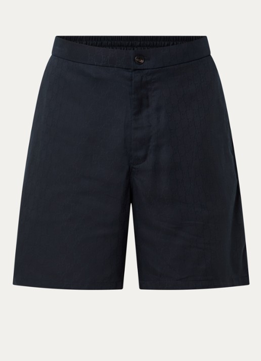 Armani Loose fit korte broek van satijn met logoprint - voorkant 3 donkerblauw
