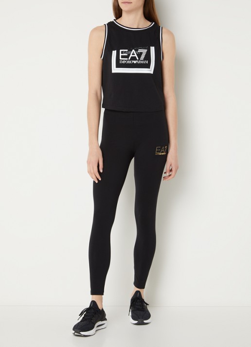 Armani Mid waist cropped trainingslegging met logoprint - voorkant 5 zwart