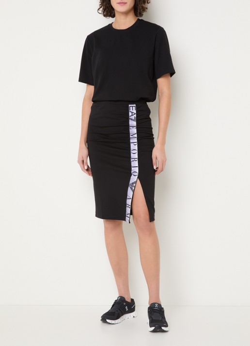 Armani Midi rok met logo en split - voorkant 3 zwart