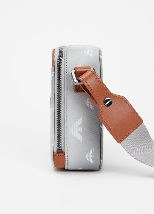 Armani Mini all-over eagle schoudertas van canvas met logo  - detail 4 grijs
