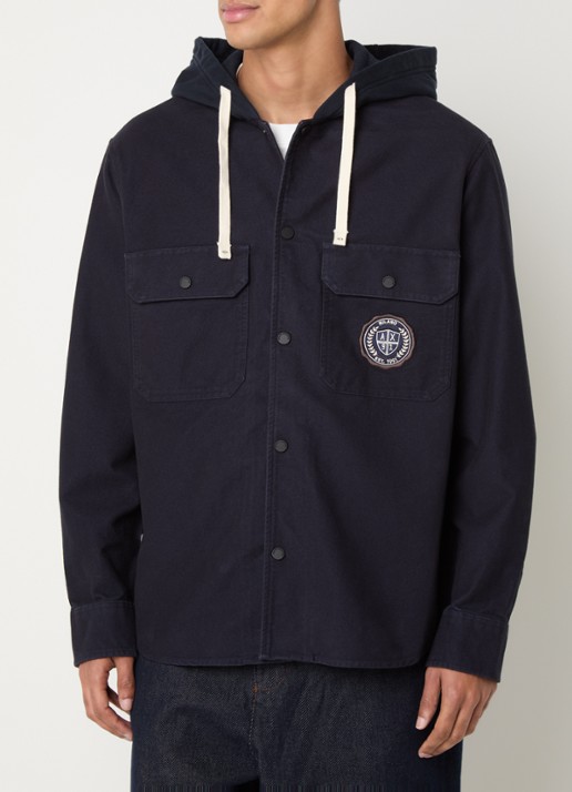 Armani Overshirt met logo en capuchon - detail donkerblauw