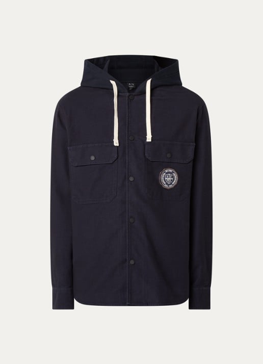 Armani Overshirt met logo en capuchon - voorkant 2 donkerblauw