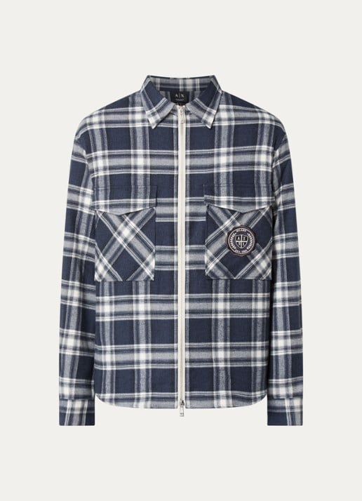 Armani Overshirt met logo en ruitdessin - voorkant 3 indigo