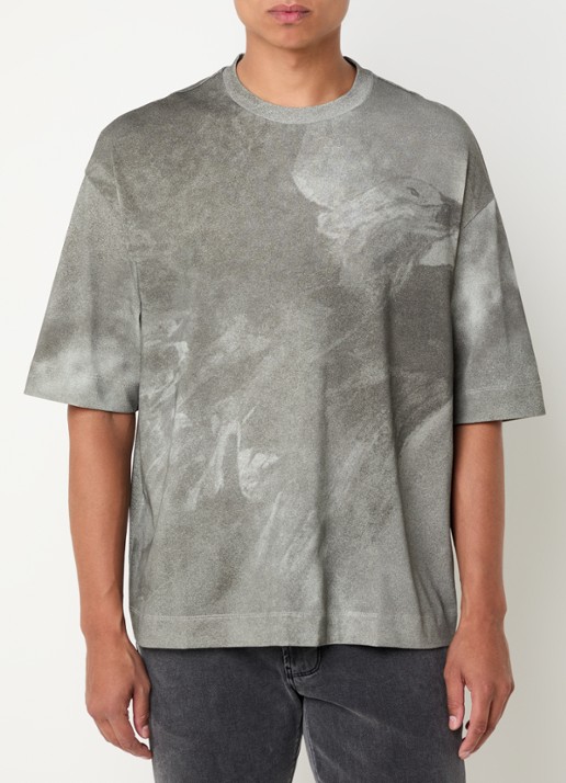 Armani Oversized T-shirt met print  - detail olijfgroen