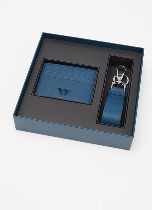 Armani Pasjeshouder en sleutelhanger met logo in set van 2 - voorkant 3 donkerblauw