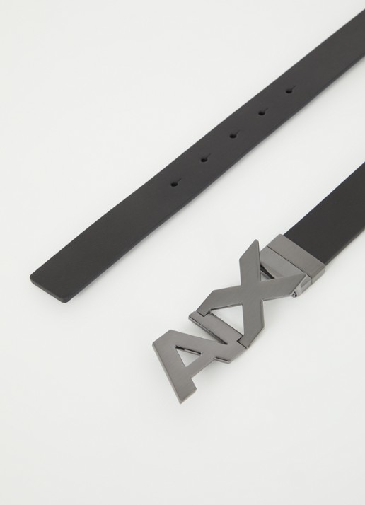 Armani Plate reversible riem van leer - detail 2 zwart