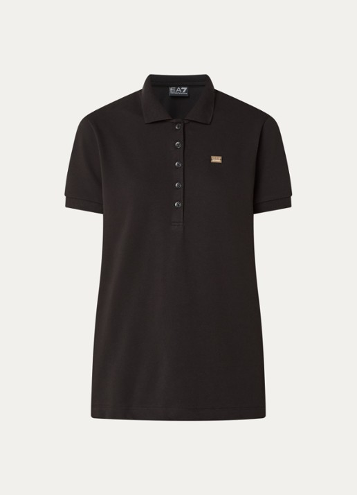 Armani Polo van piqué katoen met logo - voorkant zwart