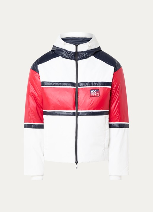Armani Puffer jack met capuchon en logoborduring - voorkant 2 wit