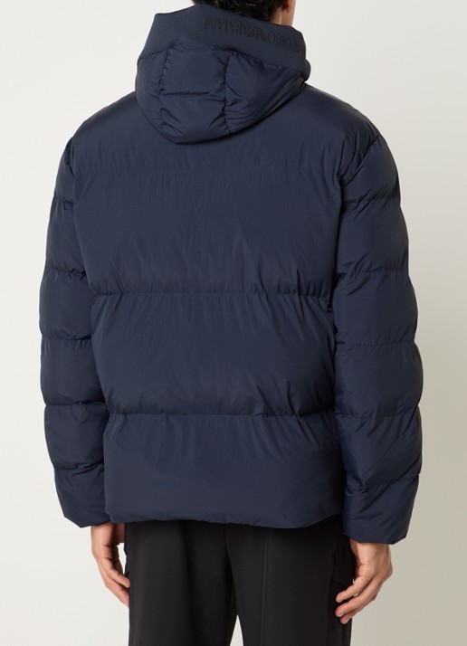 Armani Puffer jack met capuchon en steekzakken - achterkant 3 royalblauw