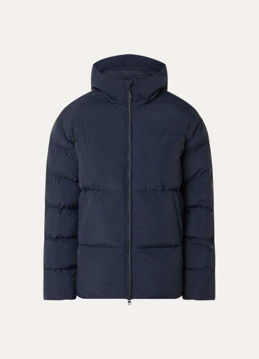 Armani Puffer jack met capuchon en steekzakken - voorkant royalblauw