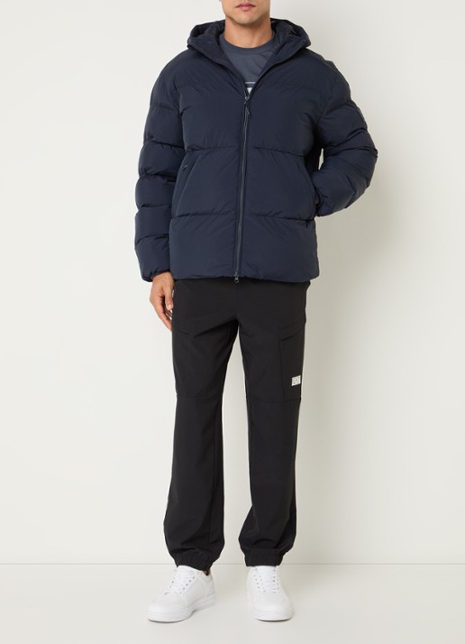 Armani Puffer jack met capuchon en steekzakken - voorkant 2 royalblauw