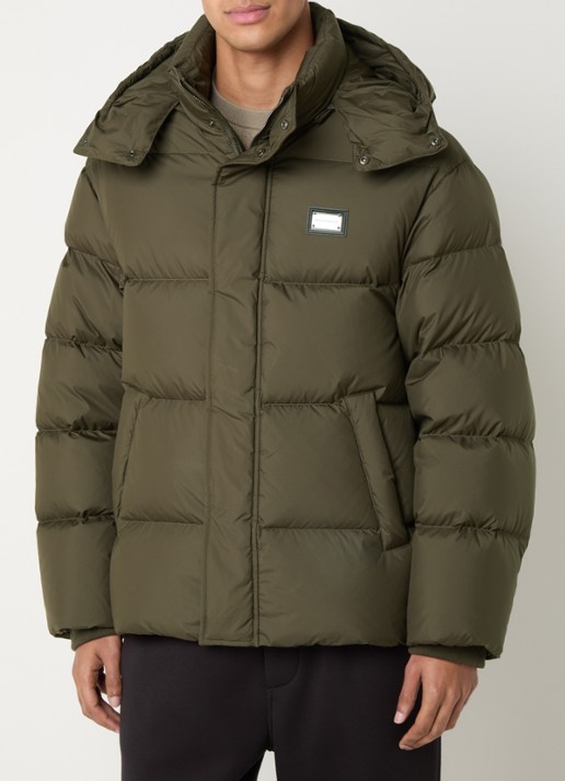 Armani Puffer jack met capuchon en steekzakken - detail bronsgroen