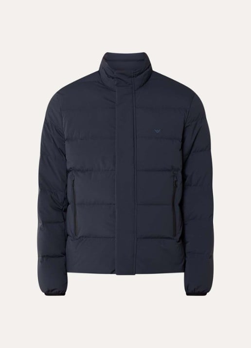 Armani Puffer jack met donsvulling en logoborduring - voorkant 3 iconico 0920 blu nav / donkerblauw