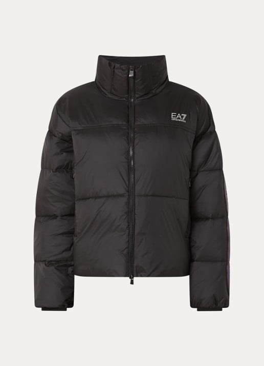 Armani Puffer jack met logoband en ritszakken - voorkant 3 zwart