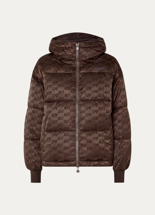 Armani Puffer jack met logoprint en steekzakken - voorkant donkerbruin