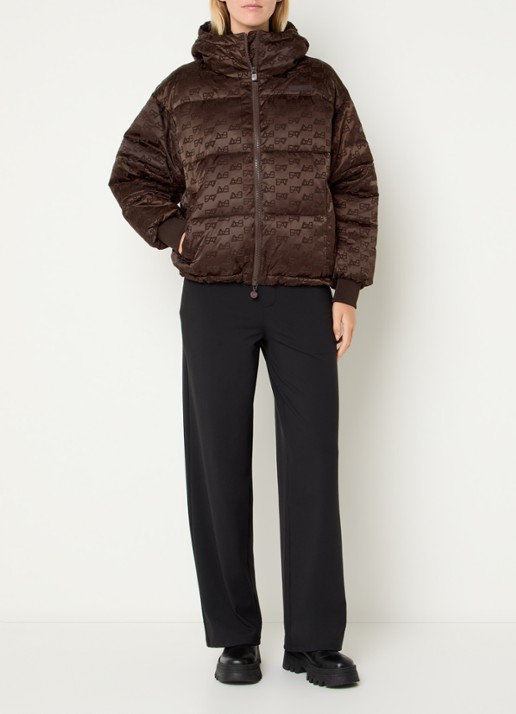 Armani Puffer jack met logoprint en steekzakken - voorkant 2 donkerbruin