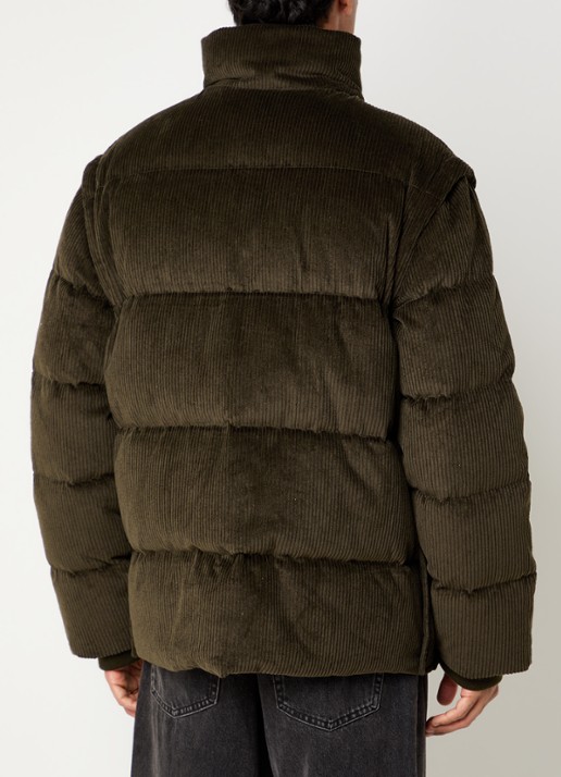 Armani Puffer jack van corduroy met afneembare mouwen - achterkant 2 bronsgroen