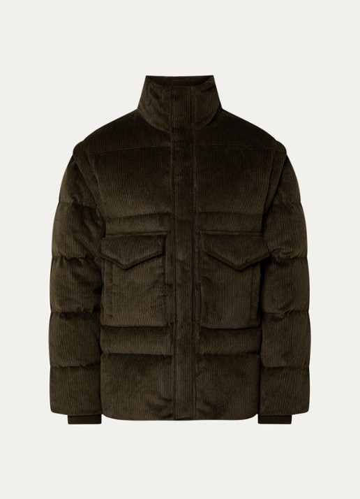 Armani Puffer jack van corduroy met afneembare mouwen - voorkant 3 bronsgroen