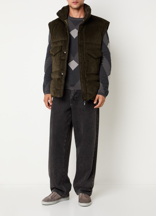Armani Puffer jack van corduroy met afneembare mouwen - voorkant 4 bronsgroen
