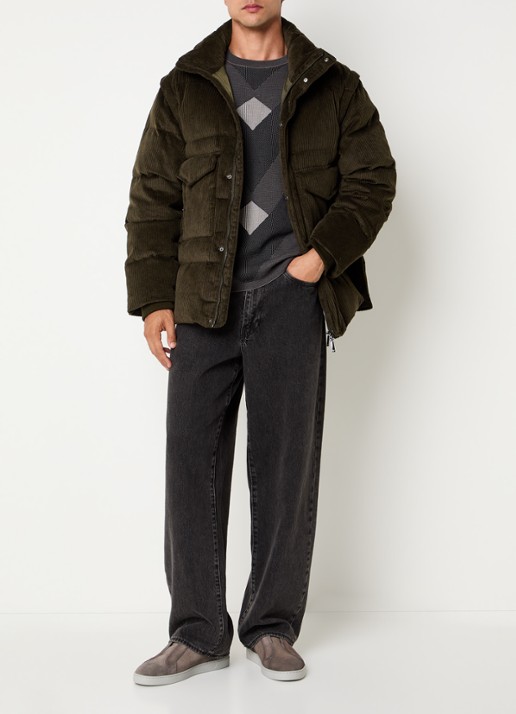 Armani Puffer jack van corduroy met afneembare mouwen - voorkant 5 bronsgroen