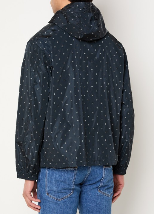 Armani Regenjas met logoprint en capuchon - achterkant donkerblauw