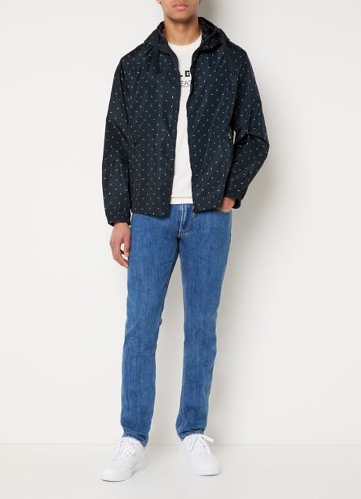 Armani Regenjas met logoprint en capuchon - voorkant 3 donkerblauw