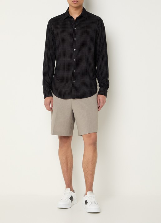 Armani Regular fit overhemd met flockprint - voorkant 4 zwart