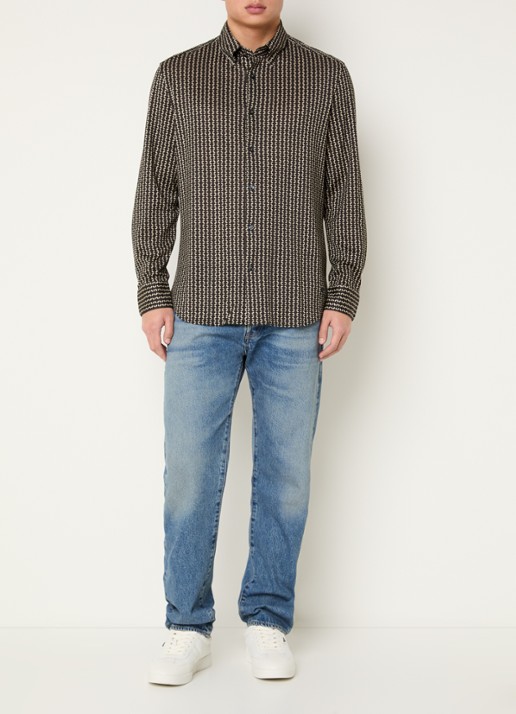 Armani Regular fit overhemd met grafische print - voorkant 2 zwart