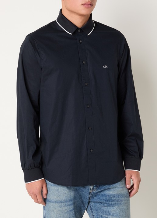 Armani Regular fit overhemd met logoborduring - detail 3 donkerblauw