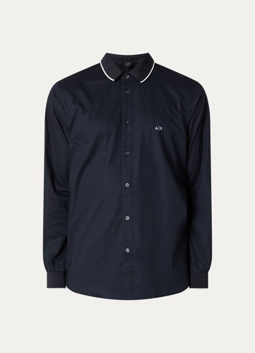 Armani Regular fit overhemd met logoborduring - voorkant donkerblauw