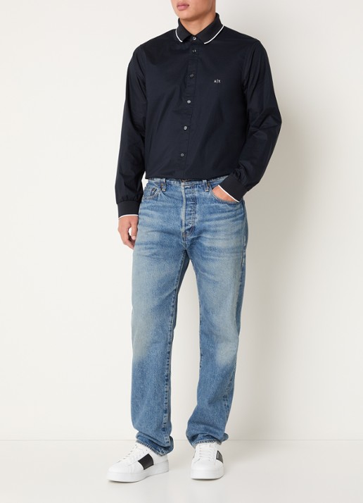 Armani Regular fit overhemd met logoborduring - voorkant 2 donkerblauw