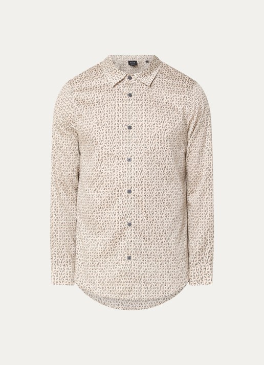 Armani Regular fit overhemd met logoprint - voorkant donkerbeige