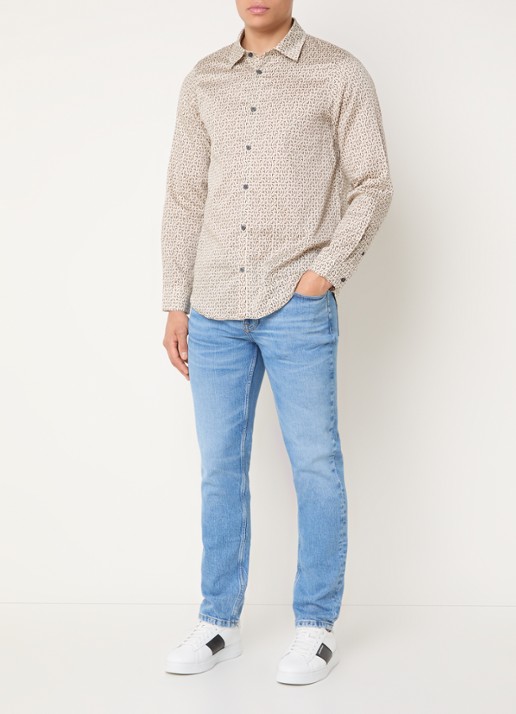 Armani Regular fit overhemd met logoprint - voorkant 2 donkerbeige