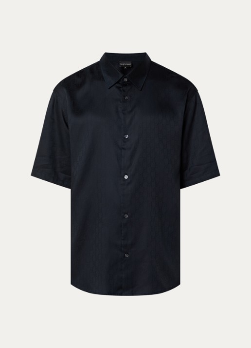 Armani Regular fit overhemd met logoprint - voorkant donkerblauw