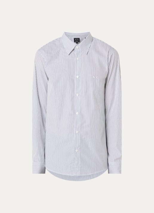 Armani Regular fit overhemd met streepprint en logoborduring - voorkant 2 blauw