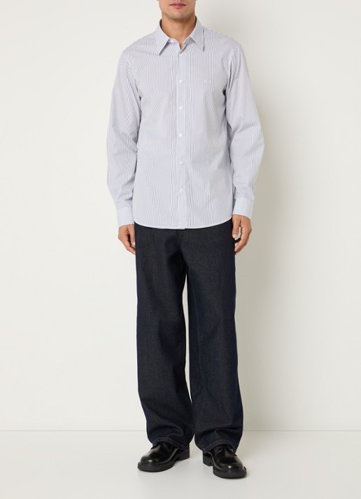 Armani Regular fit overhemd met streepprint en logoborduring - voorkant 3 blauw