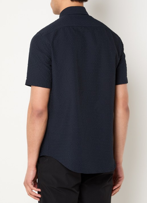Armani Regular fit overhemd met structuur - achterkant donkerblauw