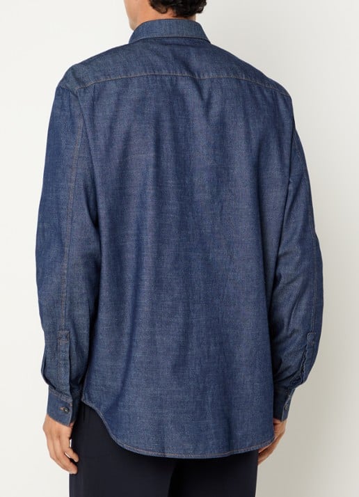 Armani Regular fit overhemd van chambray - achterkant 4 indigo