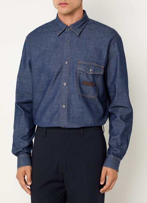 Armani Regular fit overhemd van chambray - detail indigo