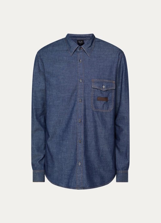 Armani Regular fit overhemd van chambray - voorkant 2 indigo