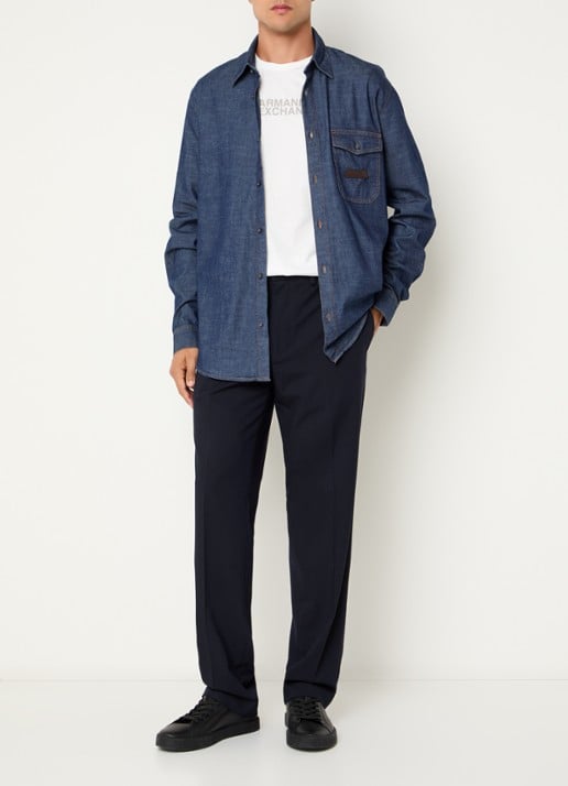 Armani Regular fit overhemd van chambray - voorkant 3 indigo