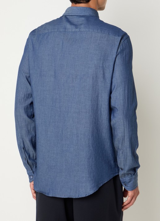 Armani Regular fit overhemd van chambray - achterkant indigo