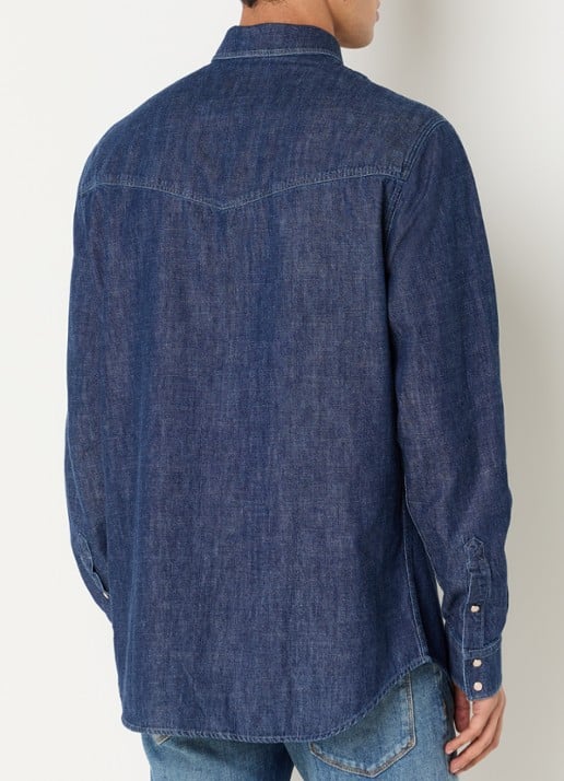 Armani Regular fit overhemd van denim met borstzakken - achterkant 4 indigo