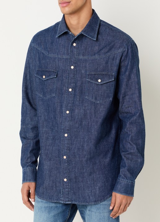 Armani Regular fit overhemd van denim met borstzakken