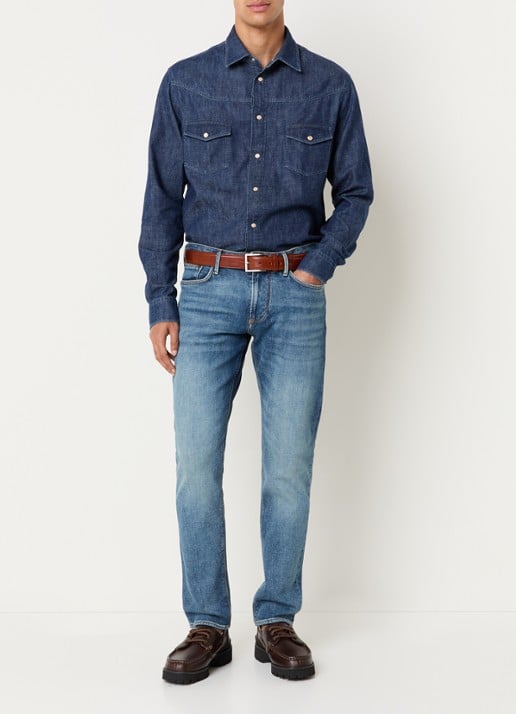 Armani Regular fit overhemd van denim met borstzakken - voorkant 2 indigo