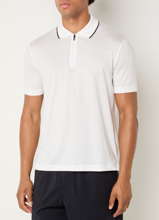 Armani Regular fit polo met halve rits - detail wit